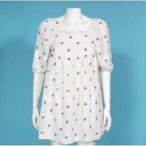 KIMCHI & BLUE White Floral Embroidered Folk Balloon Sleeve Babydoll Dress XS 114